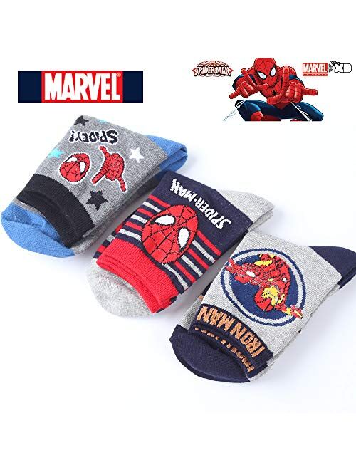 Cozy24 Spiderman Ironman Boys Crew Socks 3Pairs (4~6, 7~9, 10~12 years old)