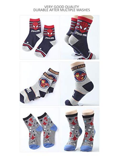 Cozy24 Spiderman Ironman Boys Crew Socks 3Pairs (4~6, 7~9, 10~12 years old)