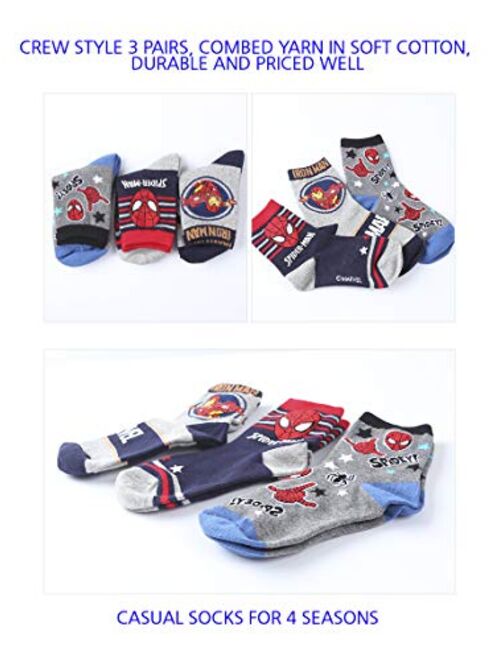 Cozy24 Spiderman Ironman Boys Crew Socks 3Pairs (4~6, 7~9, 10~12 years old)