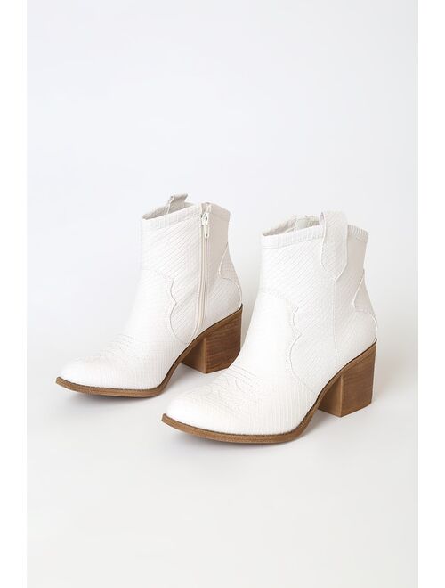 Dirty Laundry Unite White Snake Ankle Booties