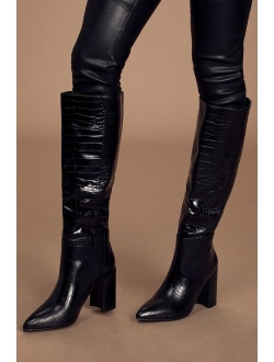 Katari Off White Pointed-Toe Knee High Boots