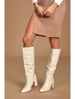 Katari Off White Pointed-Toe Knee High Boots