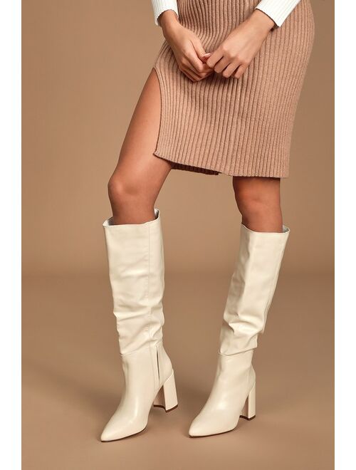 Lulus Katari Off White Pointed-Toe Knee High Boots