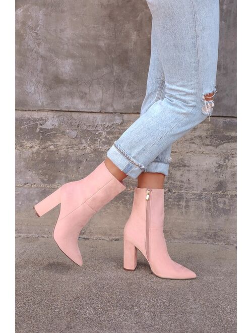 Lulus Dawson Pink Suede Pointed-Toe Mid Calf Boots