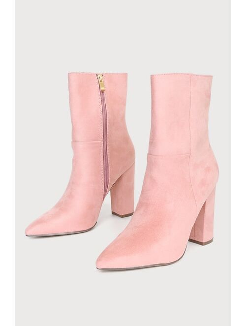 Lulus Dawson Pink Suede Pointed-Toe Mid Calf Boots