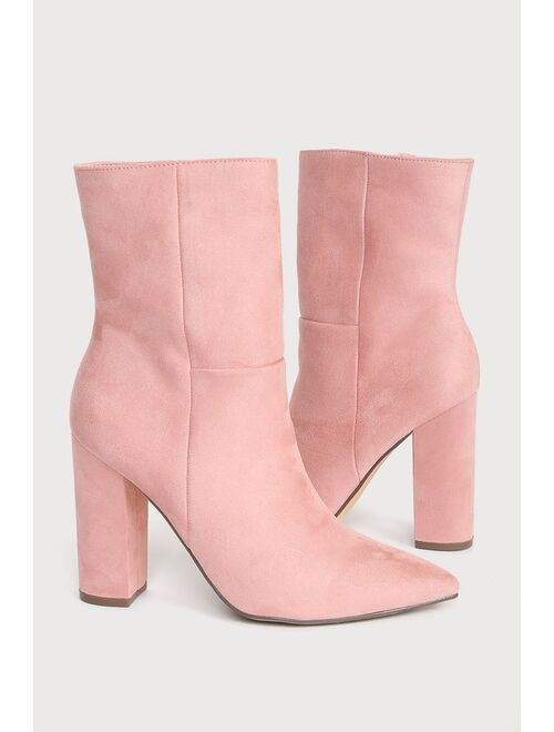 Lulus Dawson Pink Suede Pointed-Toe Mid Calf Boots