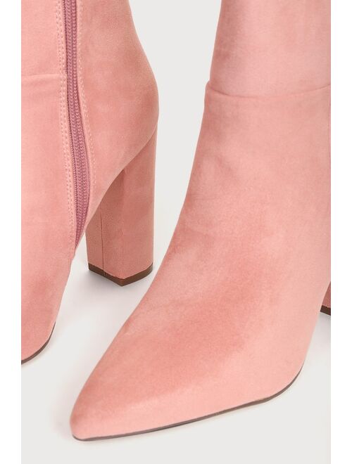 Lulus Dawson Pink Suede Pointed-Toe Mid Calf Boots