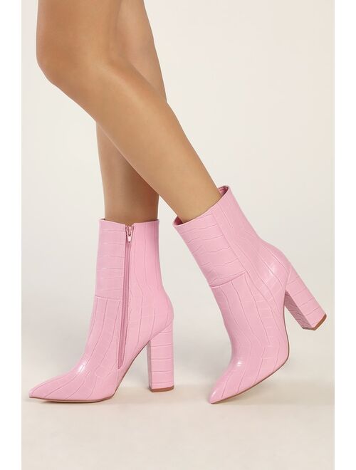 Lulus Dawson Pink Suede Pointed-Toe Mid Calf Boots