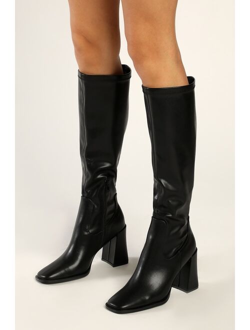 Lulus Michella Black Patent Square Toe Knee High Boots