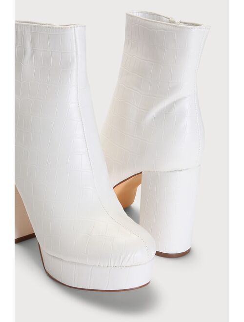 Lulus Layne Ivory Crocodile Platform Ankle Booties