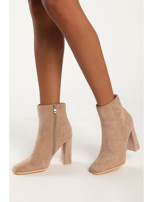 Lulus Andies Mocha Mid-Calf Square Toe Booties