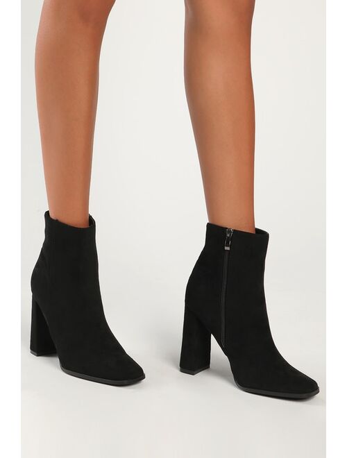 Lulus Andies Mocha Mid-Calf Square Toe Booties