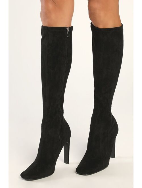 Lulus Loriah Rust Red Suede Square Toe Knee High Boots