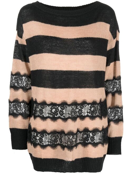 TWINSET striped lace-trimmed jumper