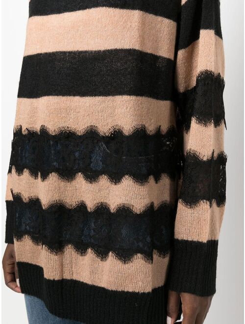 TWINSET striped lace-trimmed jumper