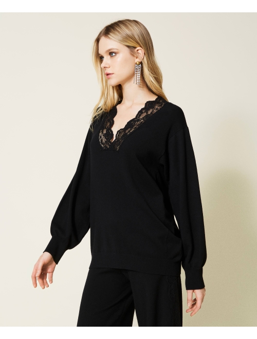 TWINSET lace-trim V-neck jumper