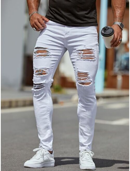 Shein Men Solid Ripped Skinny Jeans