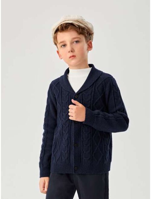 SHEIN Boys Collared Cable Knit Cardigan