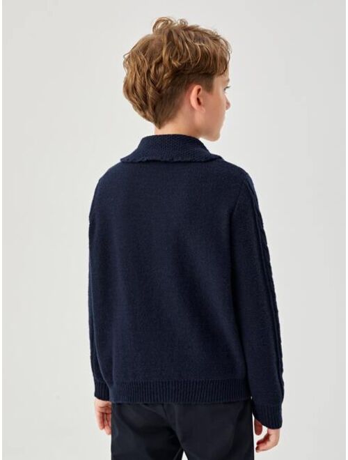 SHEIN Boys Collared Cable Knit Cardigan