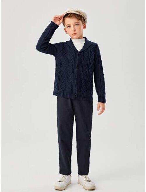 SHEIN Boys Collared Cable Knit Cardigan