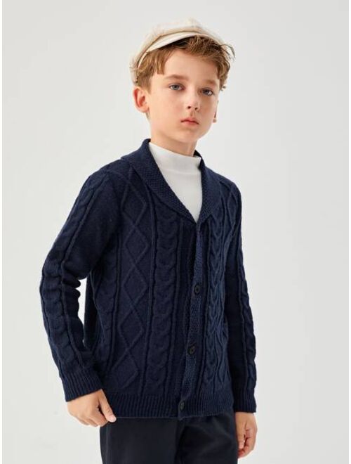 SHEIN Boys Collared Cable Knit Cardigan