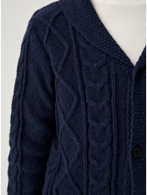 SHEIN Boys Collared Cable Knit Cardigan