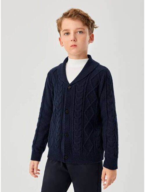 SHEIN Boys Collared Cable Knit Cardigan