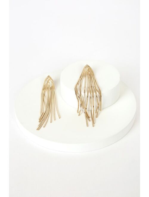 Lulus See Me Glowing Gold Fringe Drop Earrings