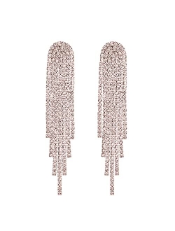 Mlouye Rhinestone Earrings Dangling for Women Girls Long Chandelier Earrings Tassel Fringe Crystals Dangle Earring