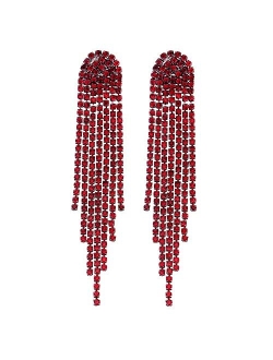 Mlouye Rhinestone Earrings Dangling for Women Girls Long Chandelier Earrings Tassel Fringe Crystals Dangle Earring