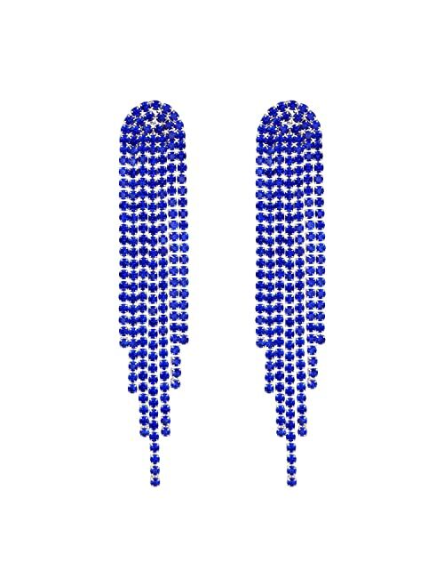 Mlouye Rhinestone Earrings Dangling for Women Girls Long Chandelier Earrings Tassel Fringe Crystals Dangle Earring