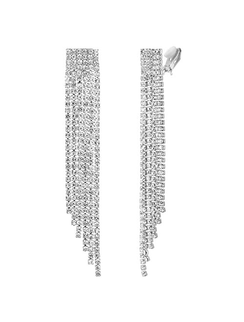 Mlouye Rhinestone Earrings Dangling for Women Girls Long Chandelier Earrings Tassel Fringe Crystals Dangle Earring