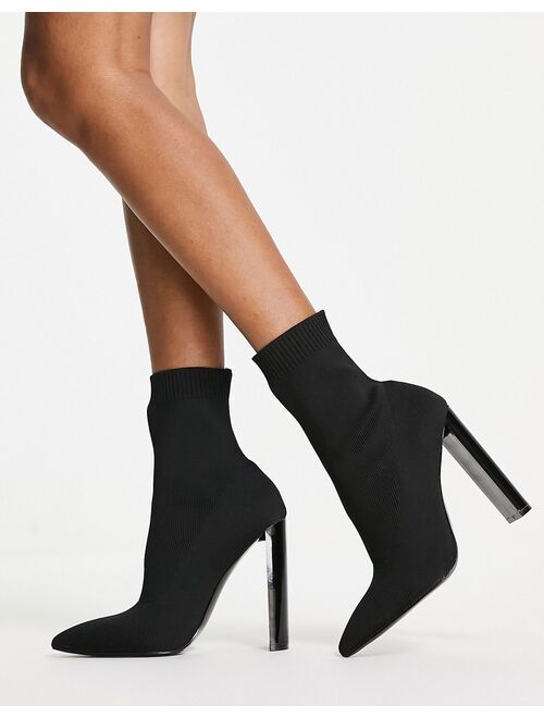 ASOS DESIGN Elly block heel sock boots in black knit