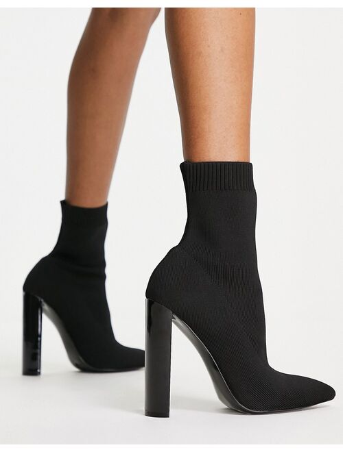 ASOS DESIGN Elly block heel sock boots in black knit