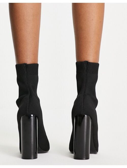 ASOS DESIGN Elly block heel sock boots in black knit