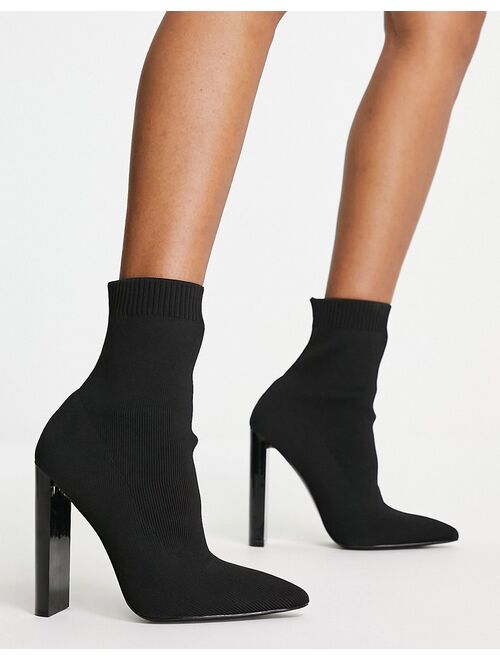 ASOS DESIGN Elly block heel sock boots in black knit