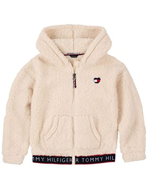 Tommy Hilfiger Girls' Logo Sweatshirt, Fleece Hoodie with Full-Zip Front & Pockets