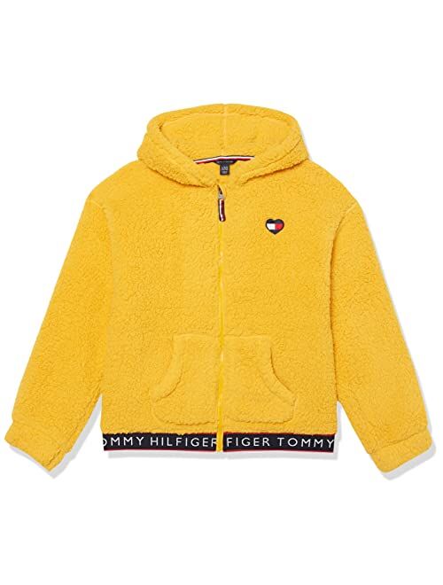 Tommy Hilfiger Girls' Logo Sweatshirt, Fleece Hoodie with Full-Zip Front & Pockets