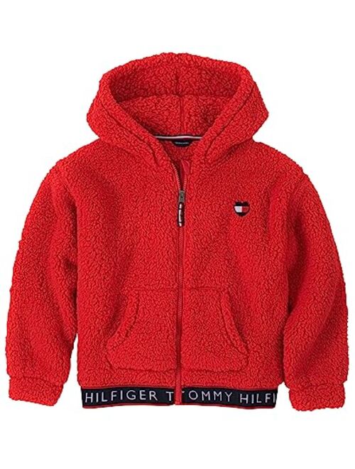 Tommy Hilfiger Girls' Logo Sweatshirt, Fleece Hoodie with Full-Zip Front & Pockets