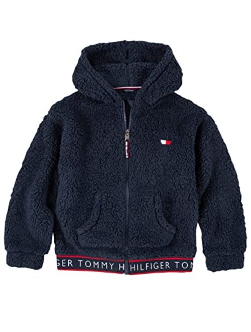 Tommy Hilfiger Girls' Logo Sweatshirt, Fleece Hoodie with Full-Zip Front & Pockets