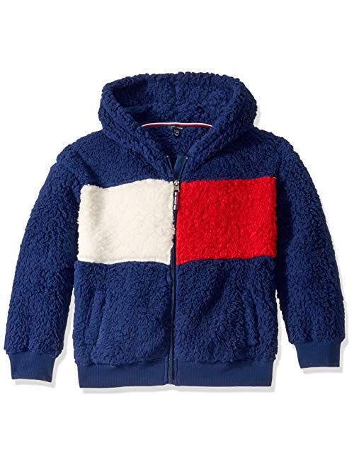 Tommy Hilfiger Girls' Logo Sweatshirt, Fleece Hoodie with Full-Zip Front & Pockets