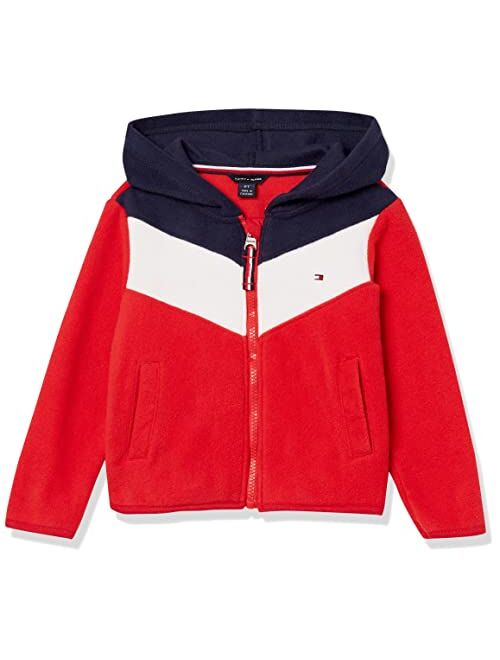 Tommy Hilfiger Girls' Logo Sweatshirt, Fleece Hoodie with Full-Zip Front & Pockets