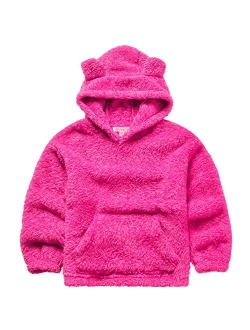 QPANCY Girls Sherpa Pullover Hoodie Kids Fleece Cat Clothes Winter Fall Coat Top