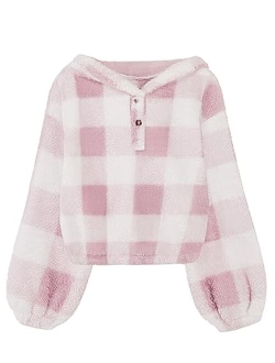 GAMISOTE Kids Girl's Fuzzy Hoodies Warm Loose Button Down Pullover Sherpa Jacket Top