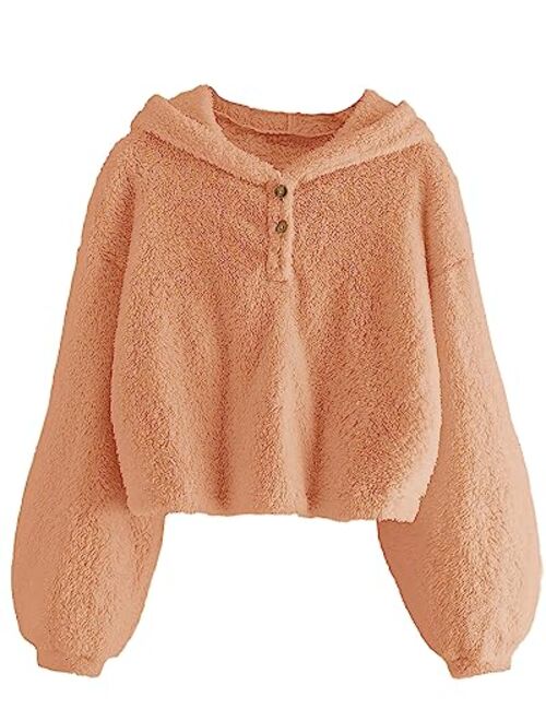 GAMISOTE Kids Girl's Fuzzy Hoodies Warm Loose Button Down Pullover Sherpa Jacket Top