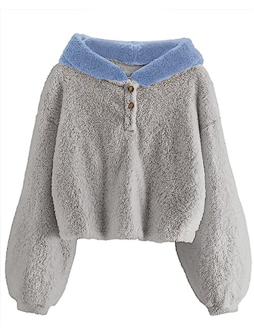 GAMISOTE Kids Girl's Fuzzy Hoodies Warm Loose Button Down Pullover Sherpa Jacket Top