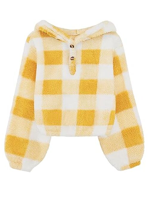 GAMISOTE Kids Girl's Fuzzy Hoodies Warm Loose Button Down Pullover Sherpa Jacket Top