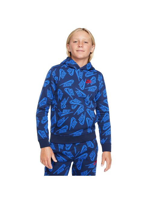 Boys 8-20 Nike Allover Print Club Fleece Hoodie