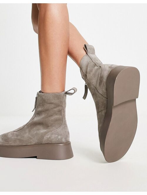 ASOS DESIGN Atlantis leather zip front boots in taupe suede