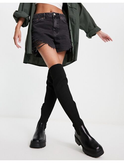 Simmi Wide Fit Simmi London Wide Fit Reign knitted over the knee second skin boots in black